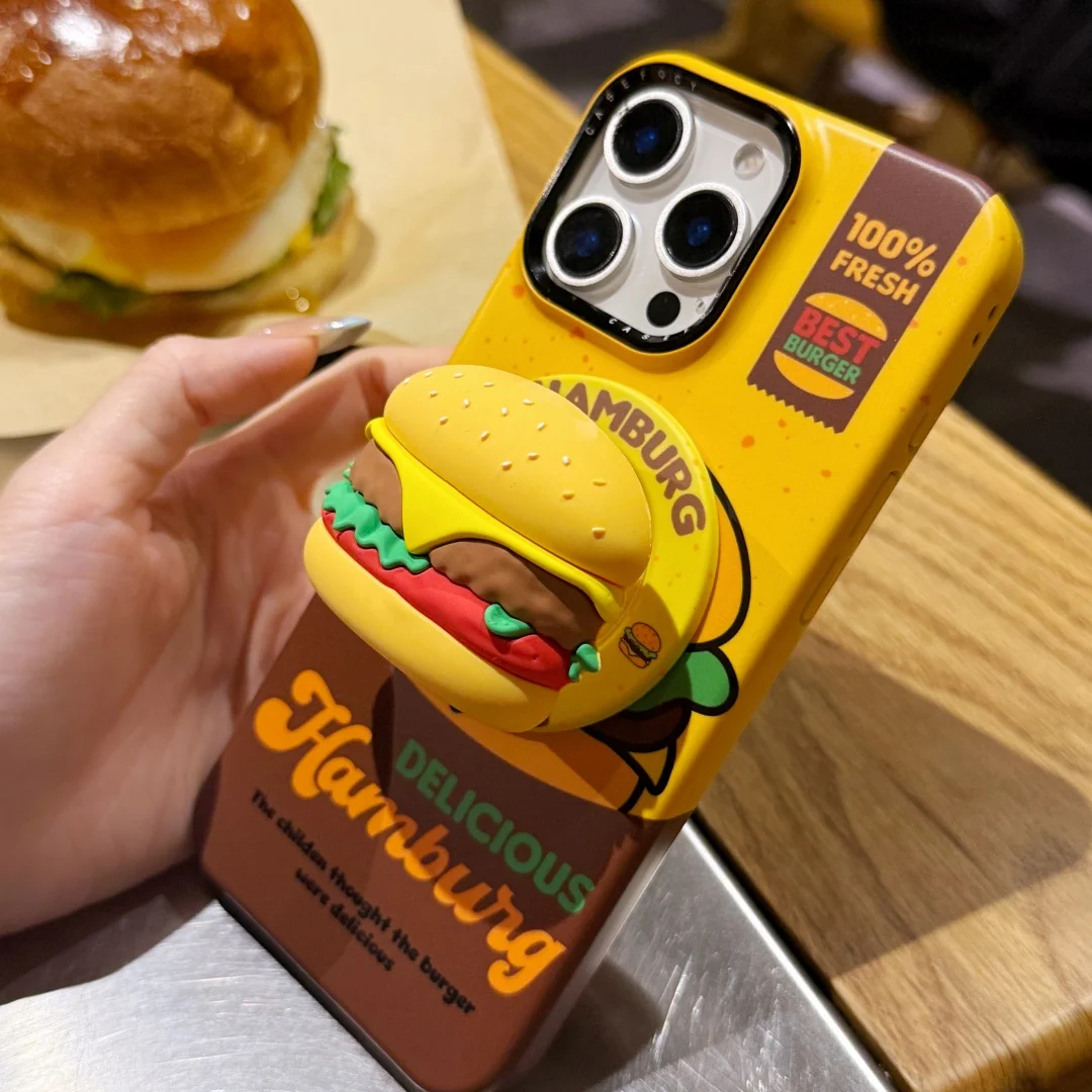 الإبداعية لذيذ برغر Magsafe حافظة شحن لاسلكية آيفون 13 14 15 16 برو ماكس 14 15 16 برو همبرغر حامل مغناطيسي ﻿