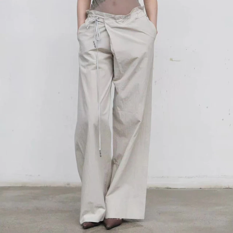 

Ladies' wrapped flower bud waist casual pants, drawstring wide leg pants, high-quality cotton casual pants, 2025, new style