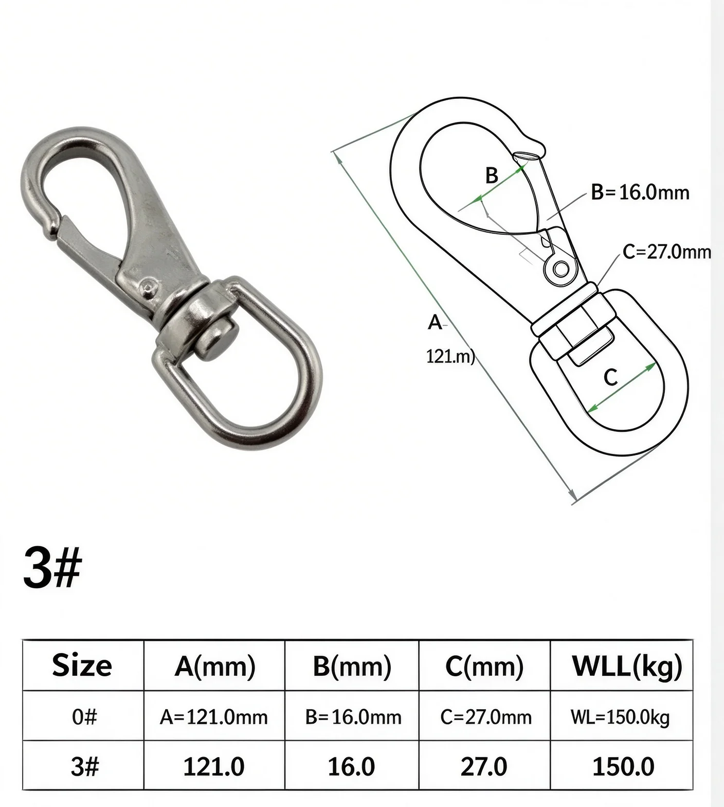 Stainless Steel 304 Universal Hook, Chain Buckle, Key Chain, Spring Hook, Rotating Ring Dog Buckle, Universal Buckle Boat Part