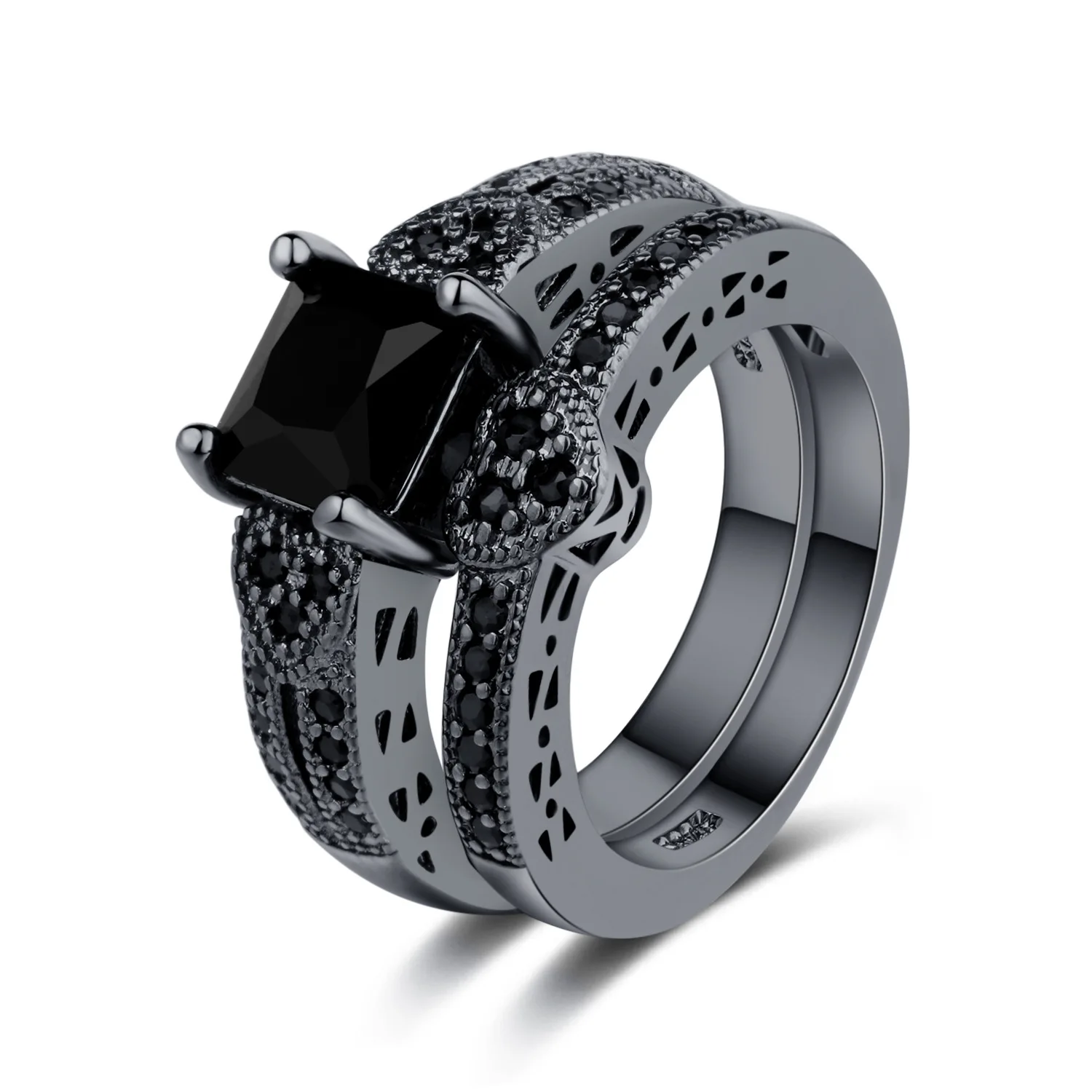 Natural Black Gold Jet Party Rings for Women Luxury Engagement Bizuteria Anillos Gemstone 14K Gold and Diamond Wedding Rings