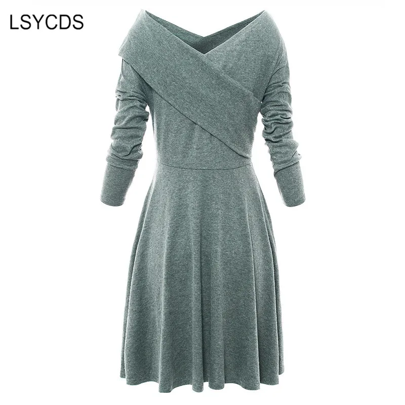 Dress Women Long Sleeve 2024 Autumn Winter Sexy V-Neck Big Swing Ladies Dresses Work Party Vintage 50s 60s Retro Vestidos