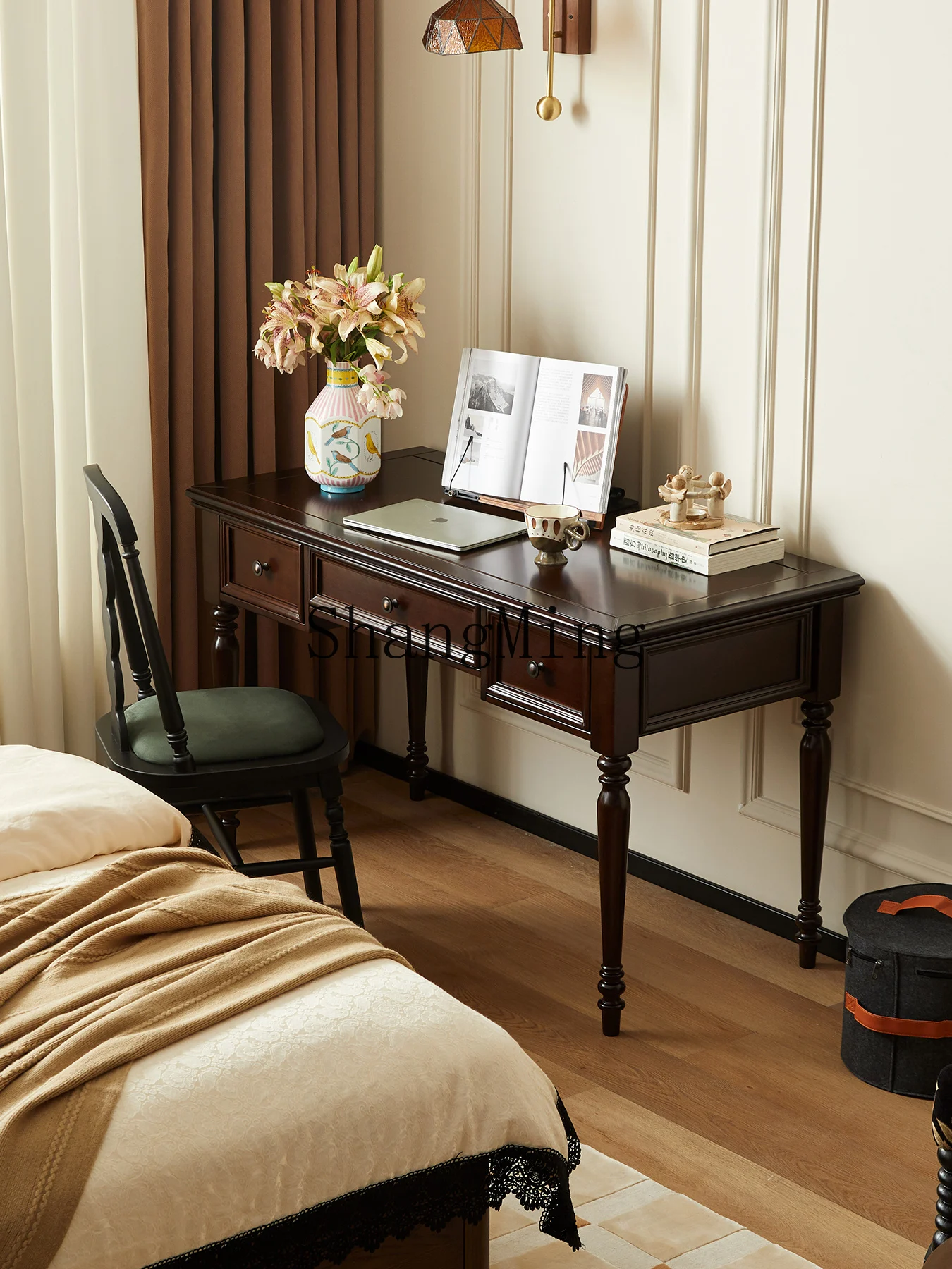 

CL Vintage Solid Wood Desk Home Study Bedroom Office Writing Desk Student Computer