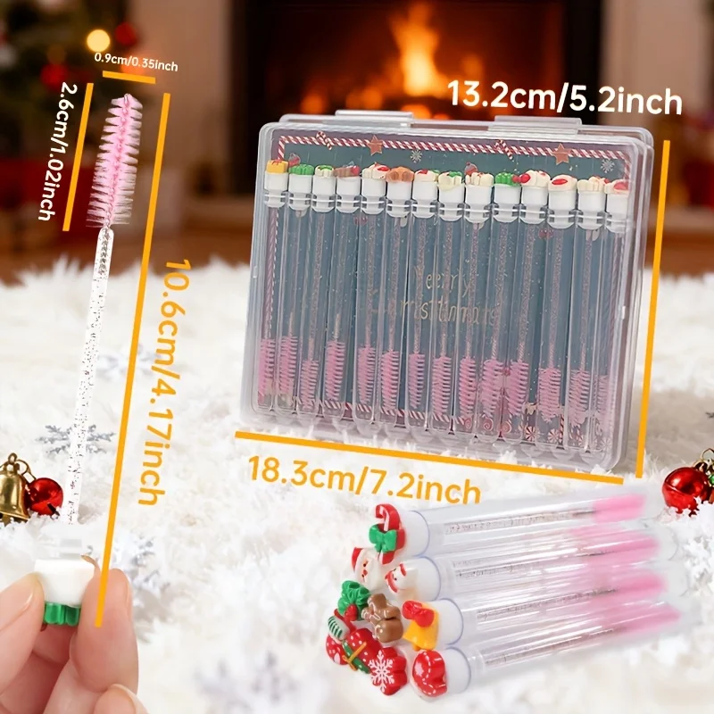 ماسكارا تطويل كريستال عيد الميلاد 14 قطعة/صندوق، مجموعة هدايا أنبوبية لفرشاة تمديد الرموش للنساء #4