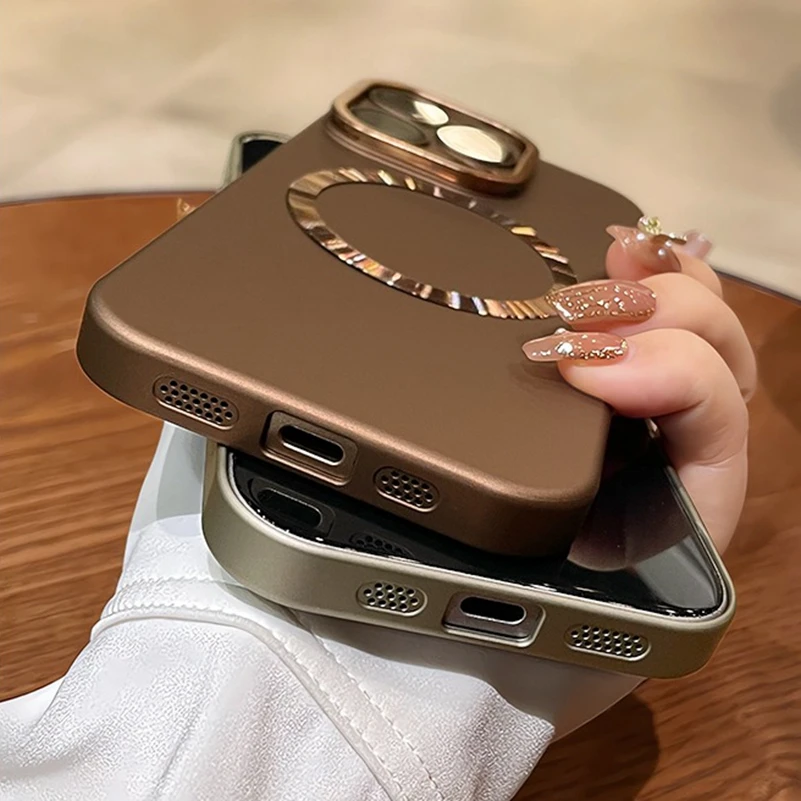 Business Slim Matte Magsafe Case for iPhone 16 14 15 Pro Max 16 Plus Fold Lens Stand Holder Wireless Charging Shockproof Cover