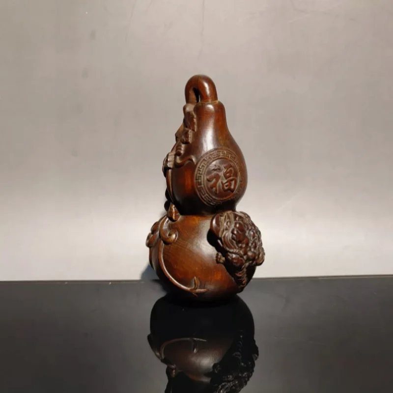 vintage wood carving gourd money Toad dragon statue home decor living room gift