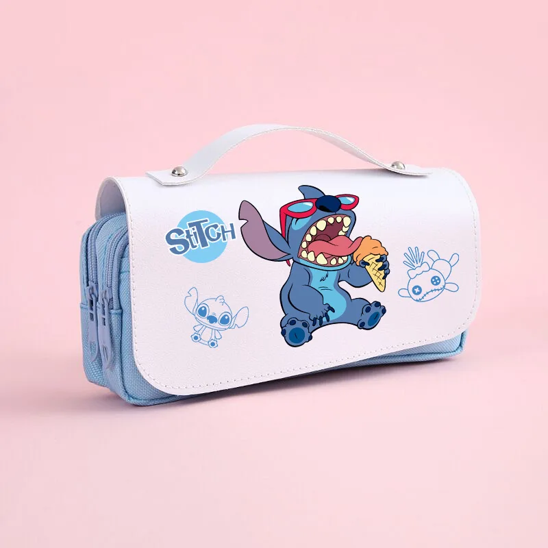 Disney Stitch Multi Layer Large Capacity Transparent Pencil Case Multifunctional Simple and High Appearance Pencil Case