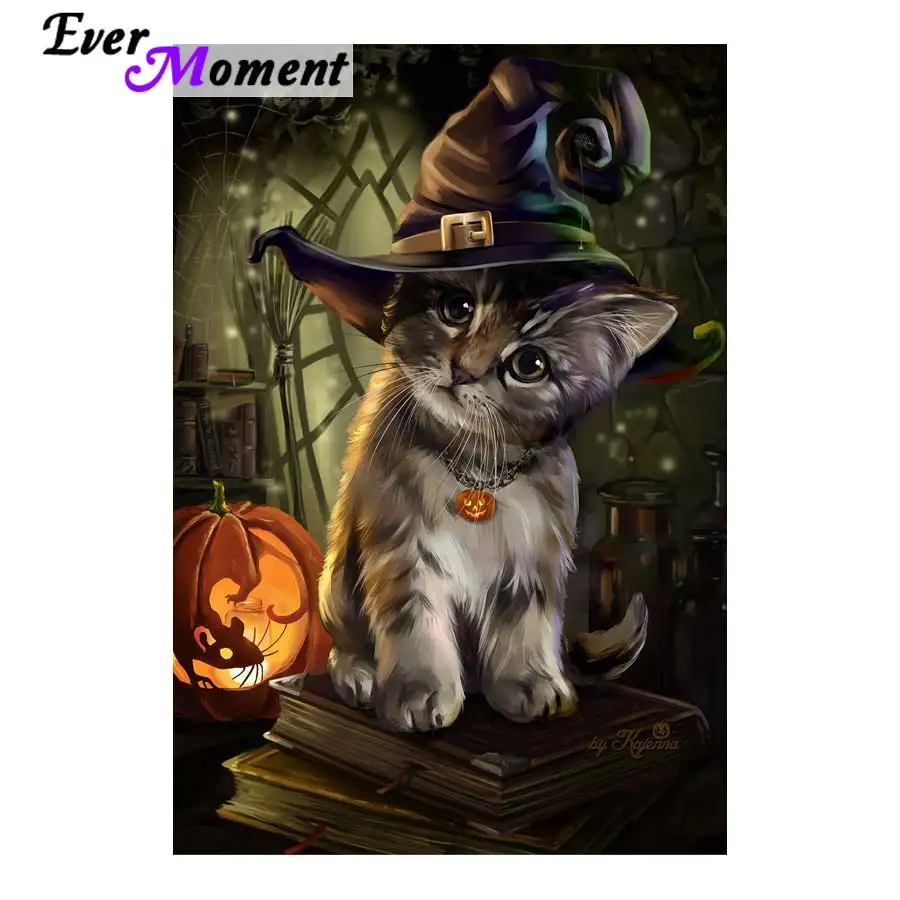 

Halloween Diamond Painting Cat 5D DIY Ever Moment Full Diamond Embroidery Animal Art Mosaic Kit for Wall Painting ASF830
