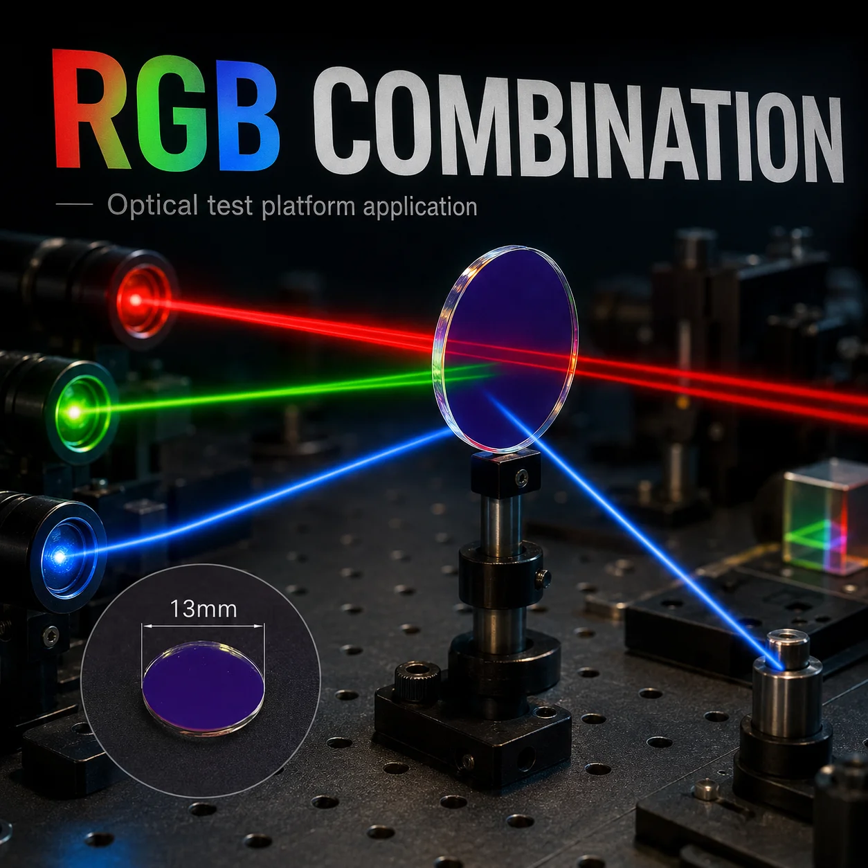 ZhonNa 13mm RGB Reflective Laser Filter Optical Glass Lens Red Green Pass Blue Reflect for Optical Test Platform Instrument Lens