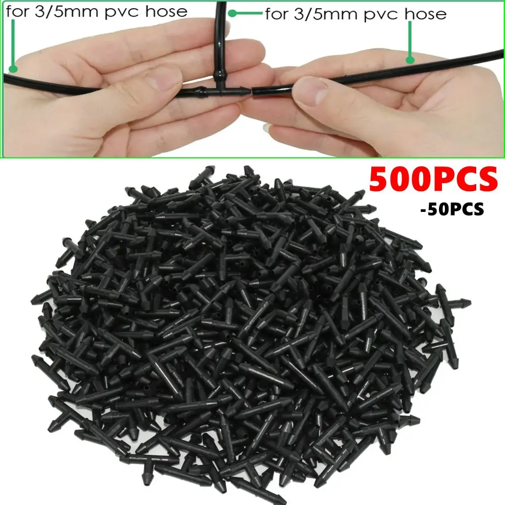 

500-50PCS Plastic Barbed 3-Way Tee Connector for 3/5mm Tubing Watering Pipe Hose Couplings Micro Drip Irrigation Garden Tools