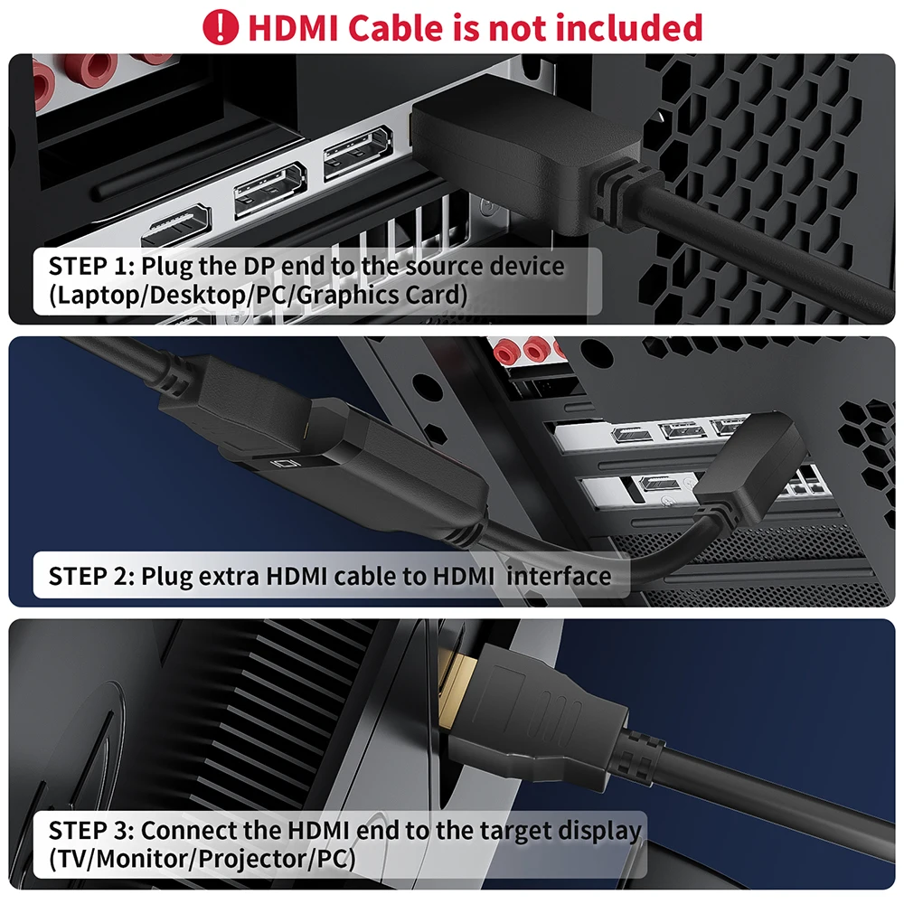 Adapter DisplayPort do HDMI 2.0 Kabel 4K 60Hz Adapter DisplayPort 1.4 do HDMI 2.0 do laptopa PC na wyjście HDMI 4K DP do HDMI