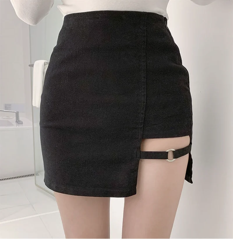 

Women's Bottoms Embroidery High Waist A-line Skirts Female Harajuku Fashion Buckle Goth Skirts Y2k Hollow Out Patchwork Punk