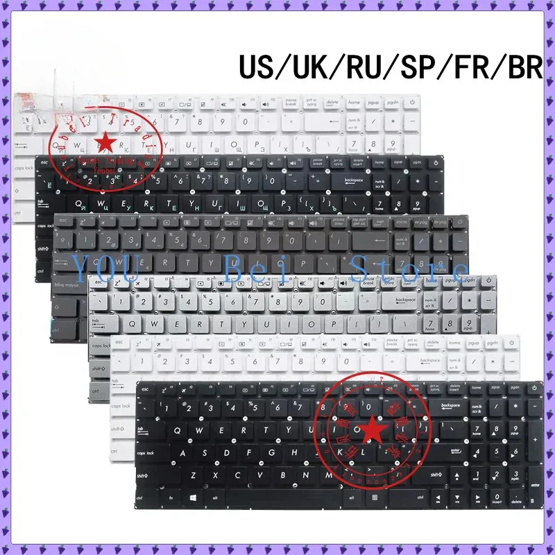 Teclado de ordenador portátil para ASUS X540 X540L X540LJ X540CA X540SA X540LA X540SC X543N X580 F540 F540UP FL5700U VM520U, EE. UU./Reino Unido/Rusia/España/Francia/Brasil