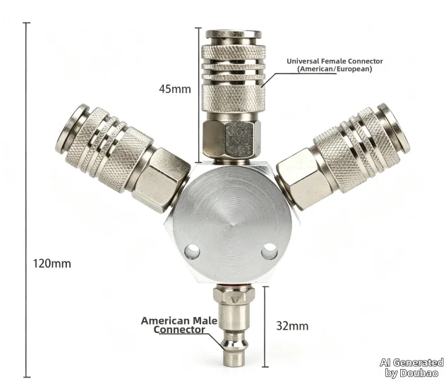 3-Way Air Manifold 4 Ports Steel Industrial Quick Connect Air Hose Splitter 1/4'' Quick Connect Couplers