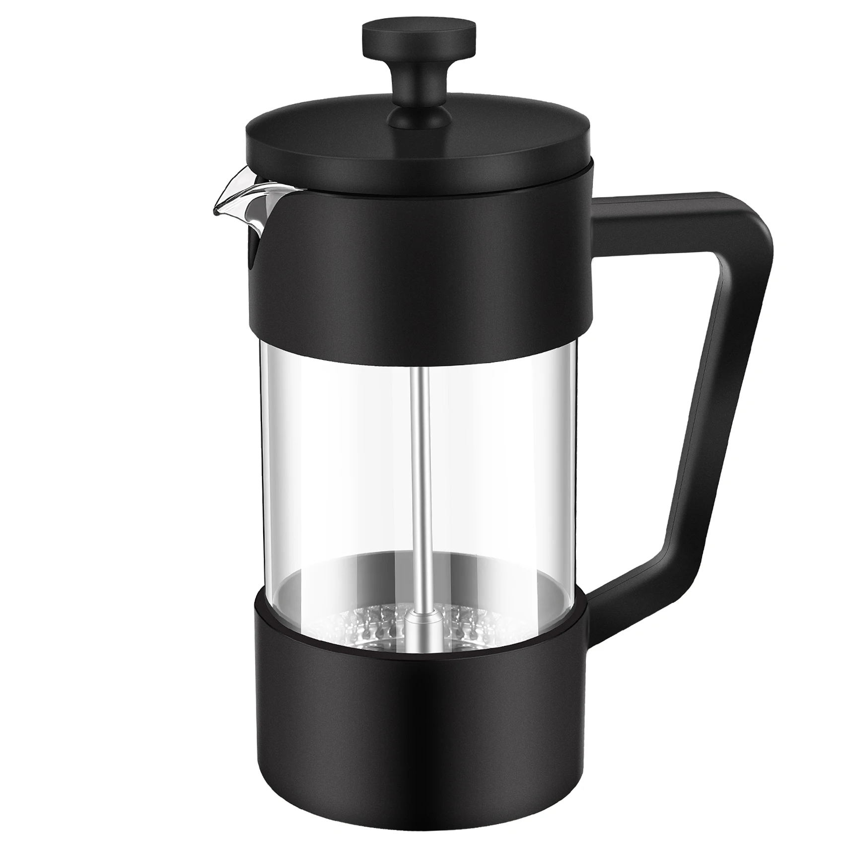 T80C French Press Coffee & Tea Maker 12Oz, Thickened Borosilicate Glass Coffee Press Rust-Free and Dishwasher Safe,Black