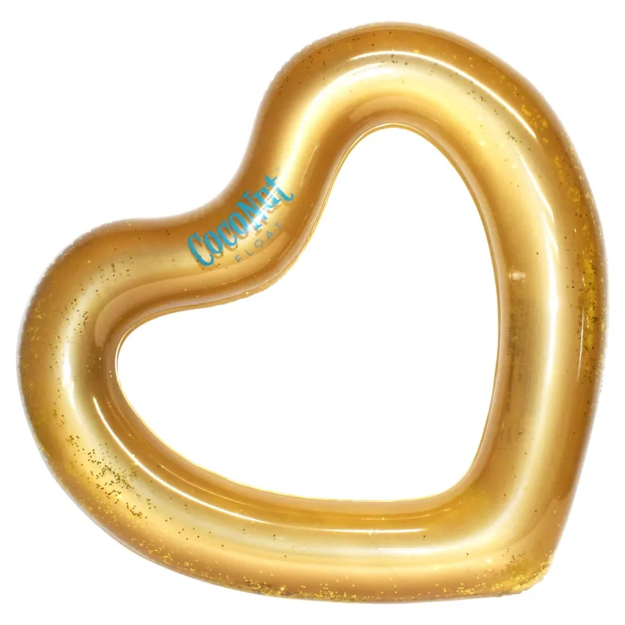 

: Gold Glitter Heart Pool Float - 48"x40", Inflatable 48" Jumbo Ring, Anti-Leak, Durable, Water Accessory