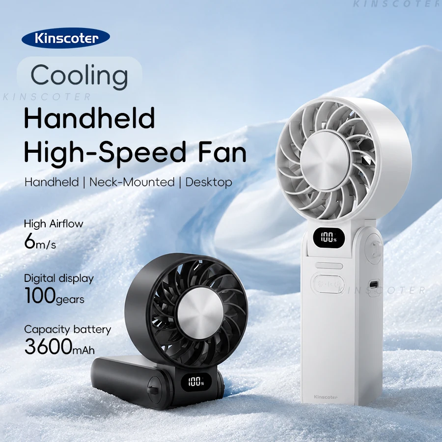 Kinscoter nuevo ventilador de mano de refrigeración ventilador portátil plegable de 3600mAh Control libre de 100 niveles Mini ventilador Personal de alta velocidad con cordón