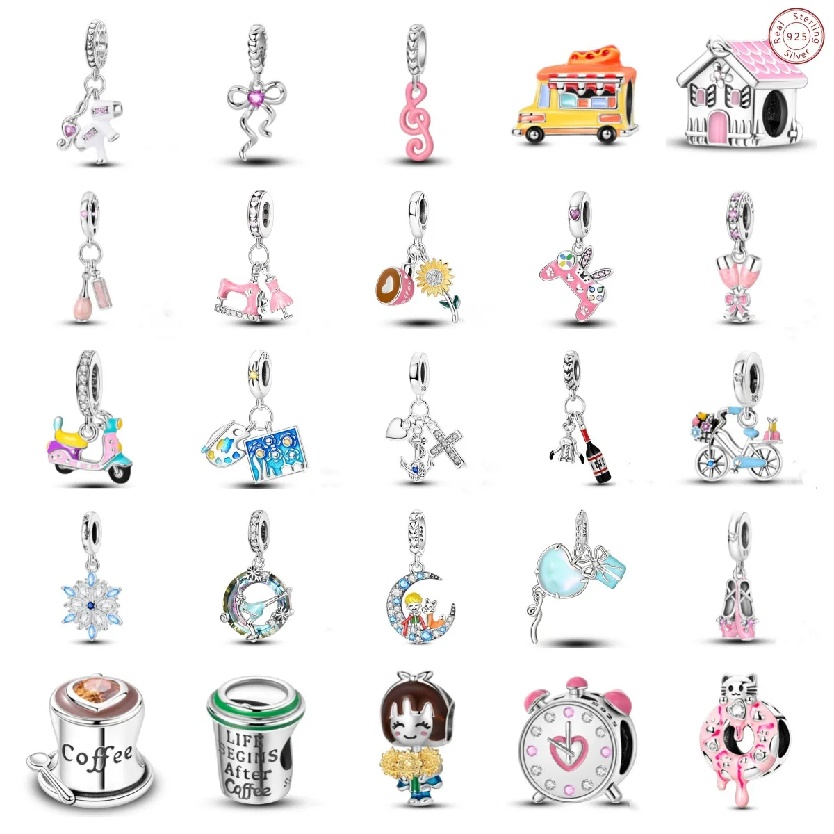 

Original 925 Sterling Silver Coffee Cup Charm Champagne Beads Bicycle Perfume Pendant Fit DIY Jewelry Accessories Bracelet