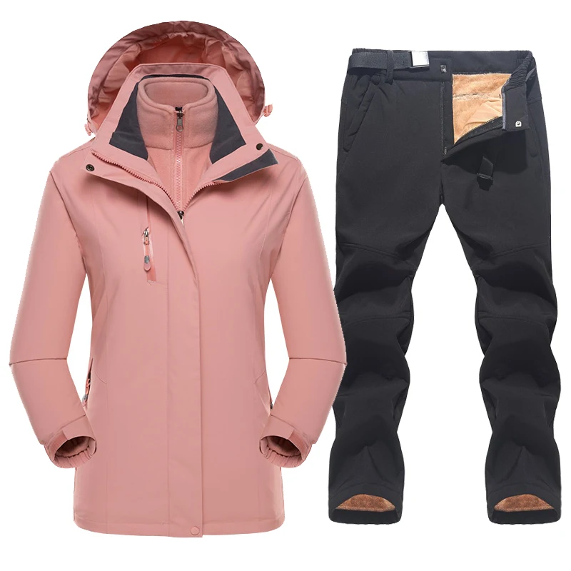 Traje de esquí impermeable para mujer, conjunto de chaqueta polar de nieve, pantalones, Snowboard, deportes de invierno, trajes de esquí cálidos,