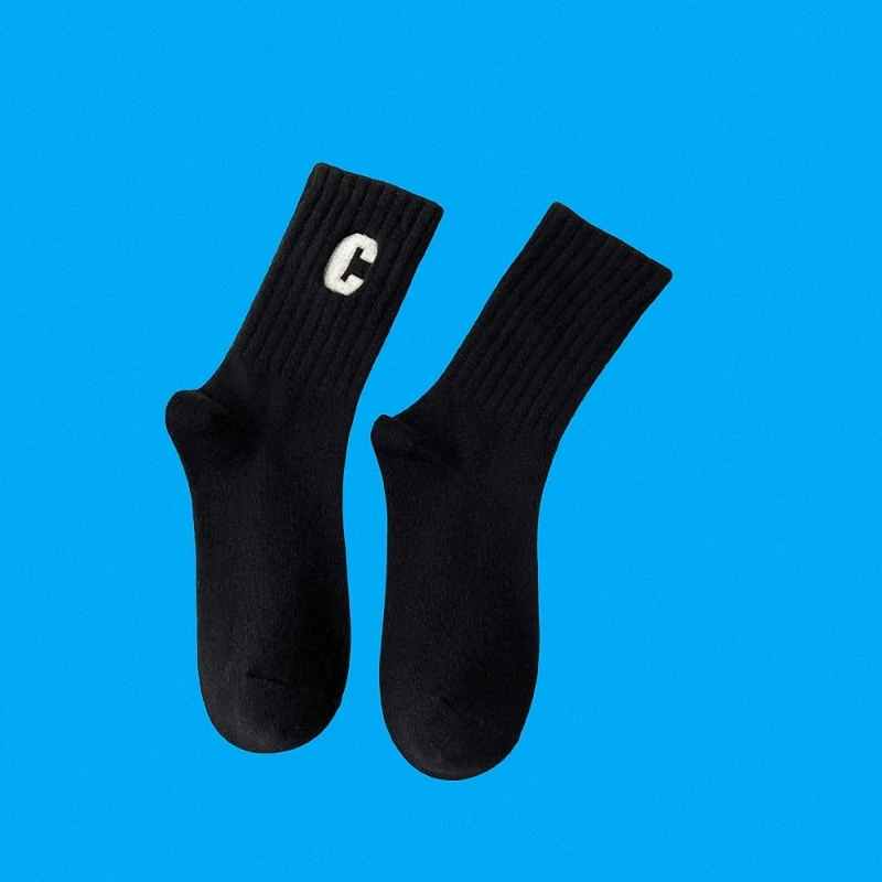 5/10 Pairs Winter Solid Color Socks Cotton Hot Style Letter Sweat-absorbent And Deodorant Student Sports Casual Mid-tube Socks