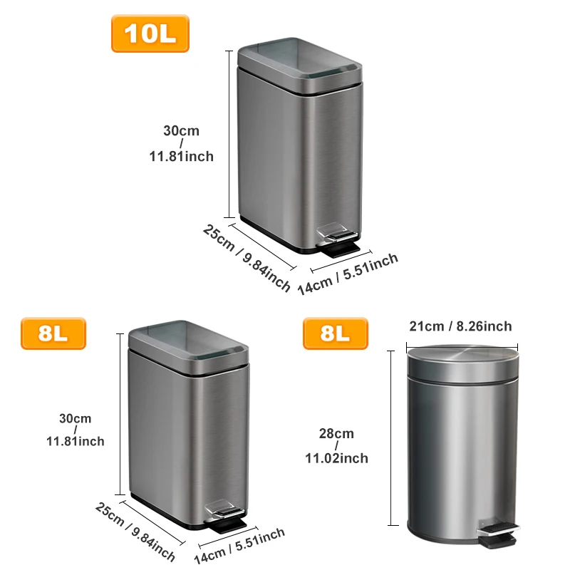 Stainless Steel Kitchen Trash Can Creative New Kitchen Garbage Bin Large Capacity Narrow Slit Recycling Trash Can with Lid