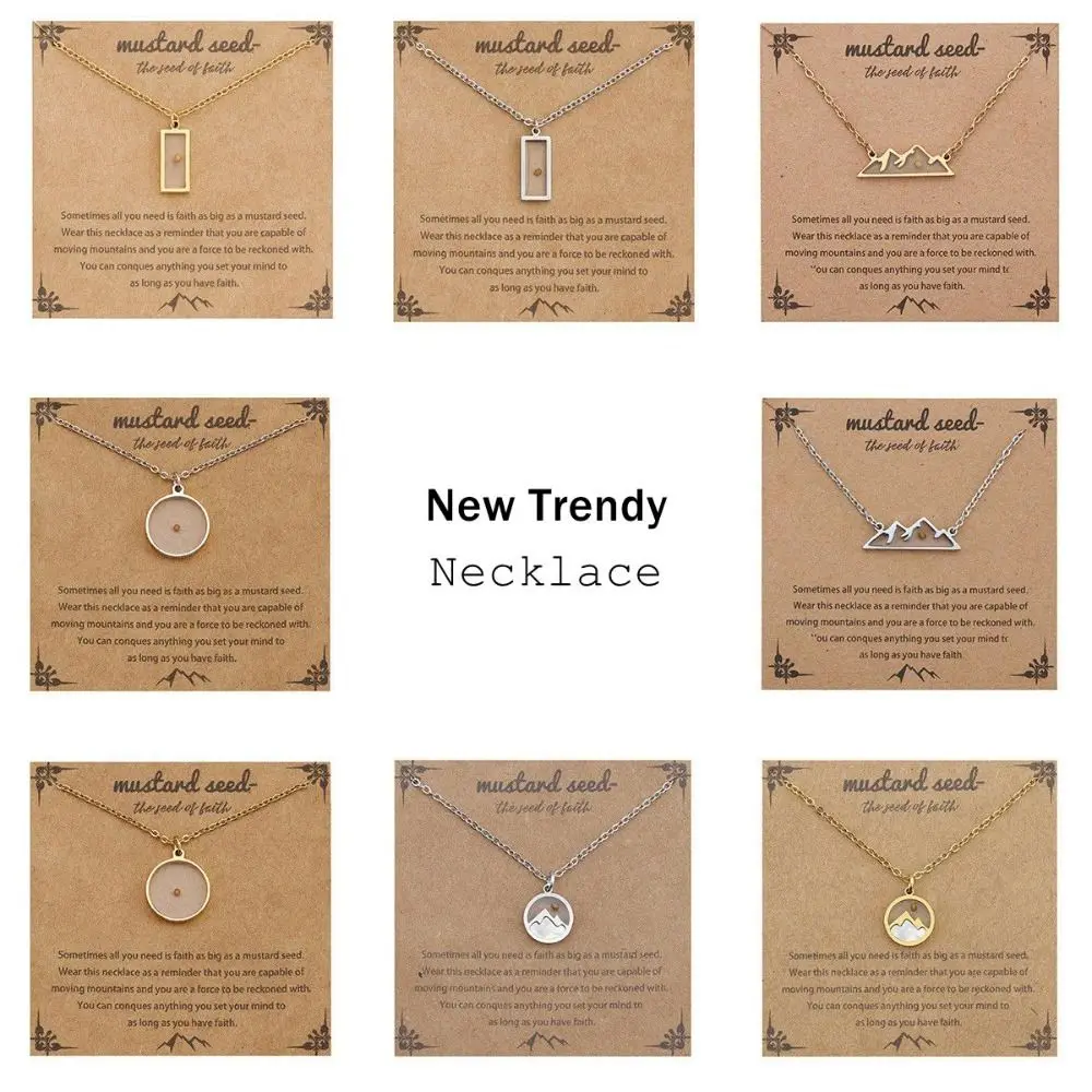 New Christian Gift Mustard Seed Necklace Gold Color Stainless Steel Necklace the Seed of Faith Rectangular Shape Chain Necklace