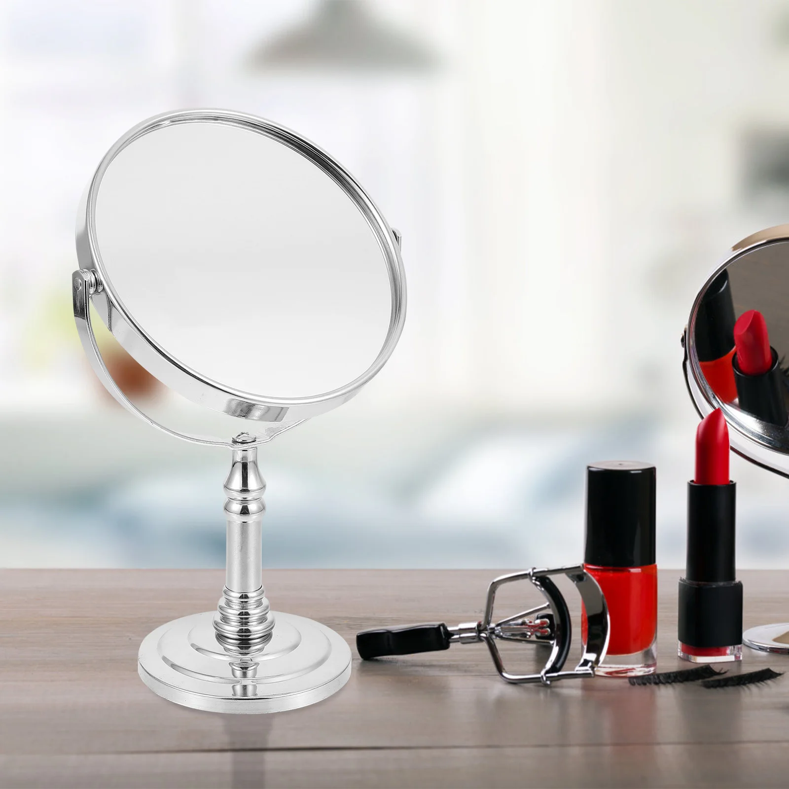 1 個デスクトップ化粧鏡スイベルメタル両面バニティミラークリア HD 表面スムーズな仕上げ女性の浴室用