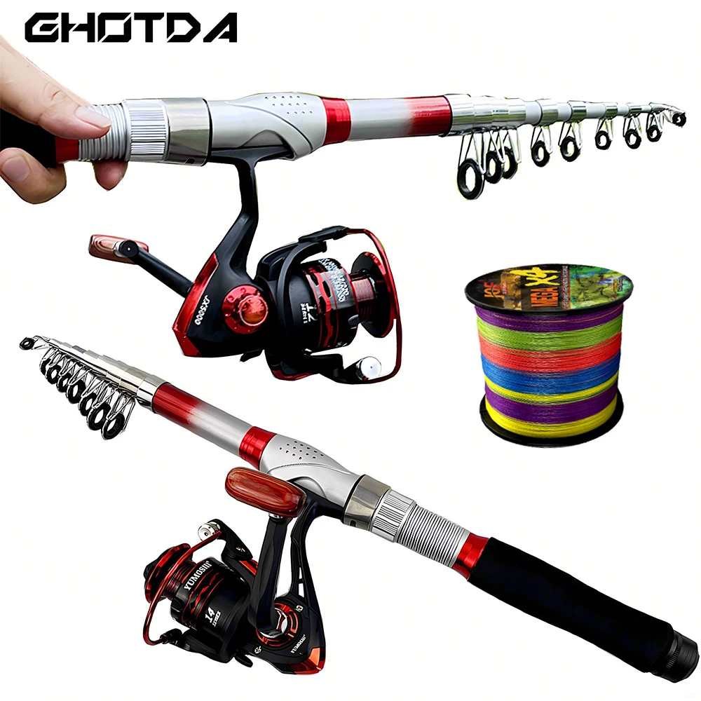 

1.8-3.6M Spinning Fishing Rod Reel ComboTelescopic Rod 5.5:1 Fishing Reel Max Drag 8kg With PE Line Short Travel Fishing Kit
