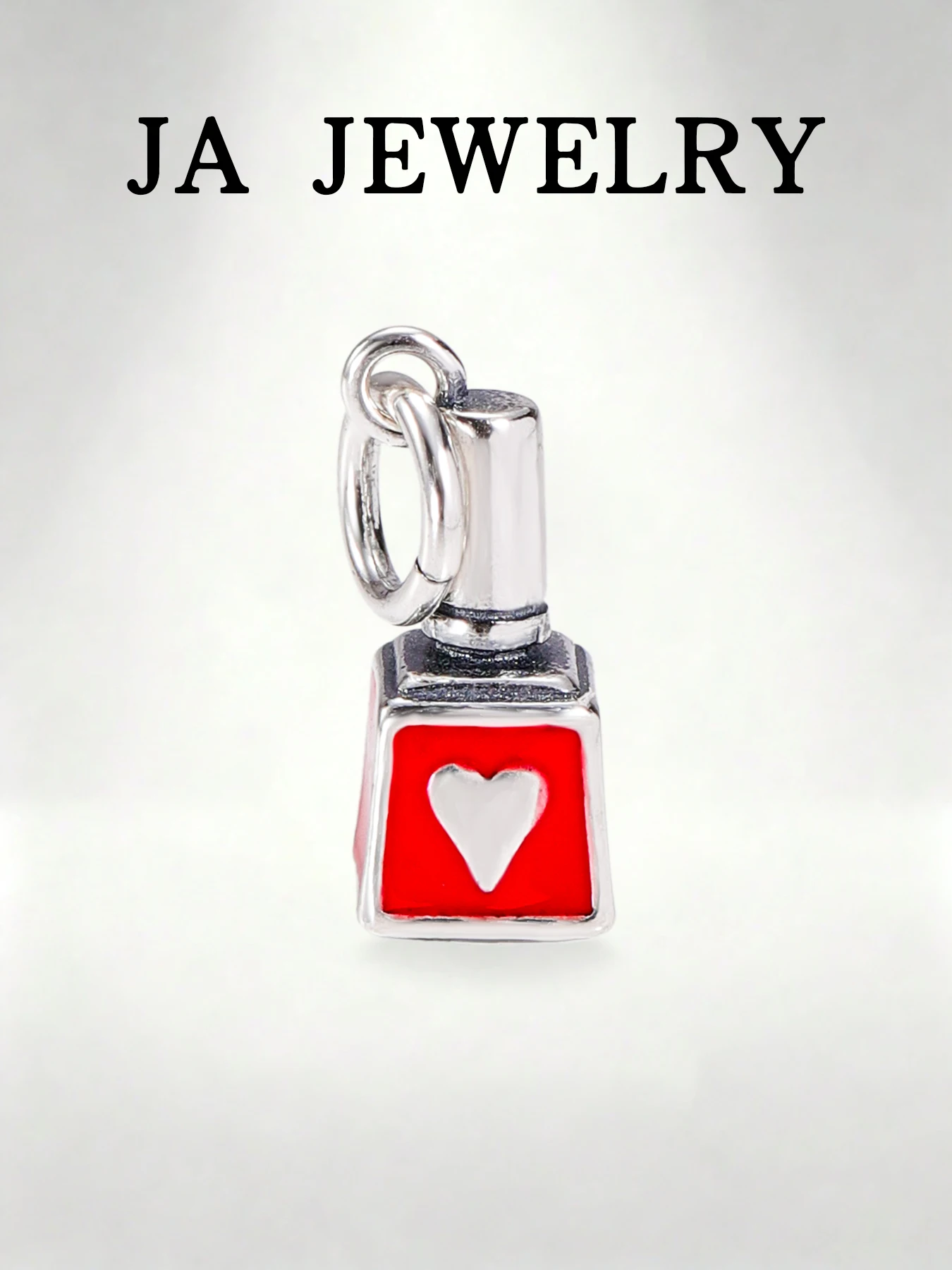 

Красный эмалевый шарм в виде лака для ногтей - серебряное украшение в форме сердца 925 пробы для браслетов