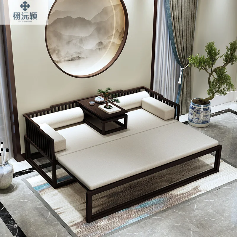 LMMM  new Chinese modern Chinese style Arhat bed push-pull living room sofa integration