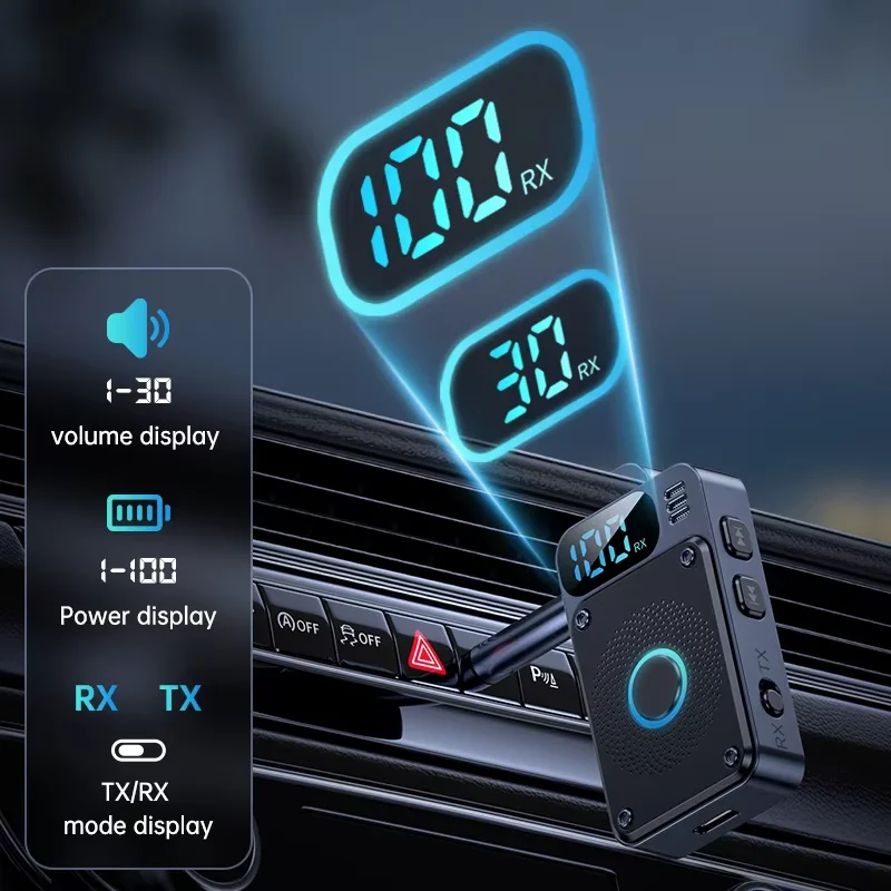 Transmisor receptor 2 en 1 con Bluetooth 5,4, adaptador inalámbrico de Audio de 3,5 MM, AUX, manos libres, para coche, avión y TV