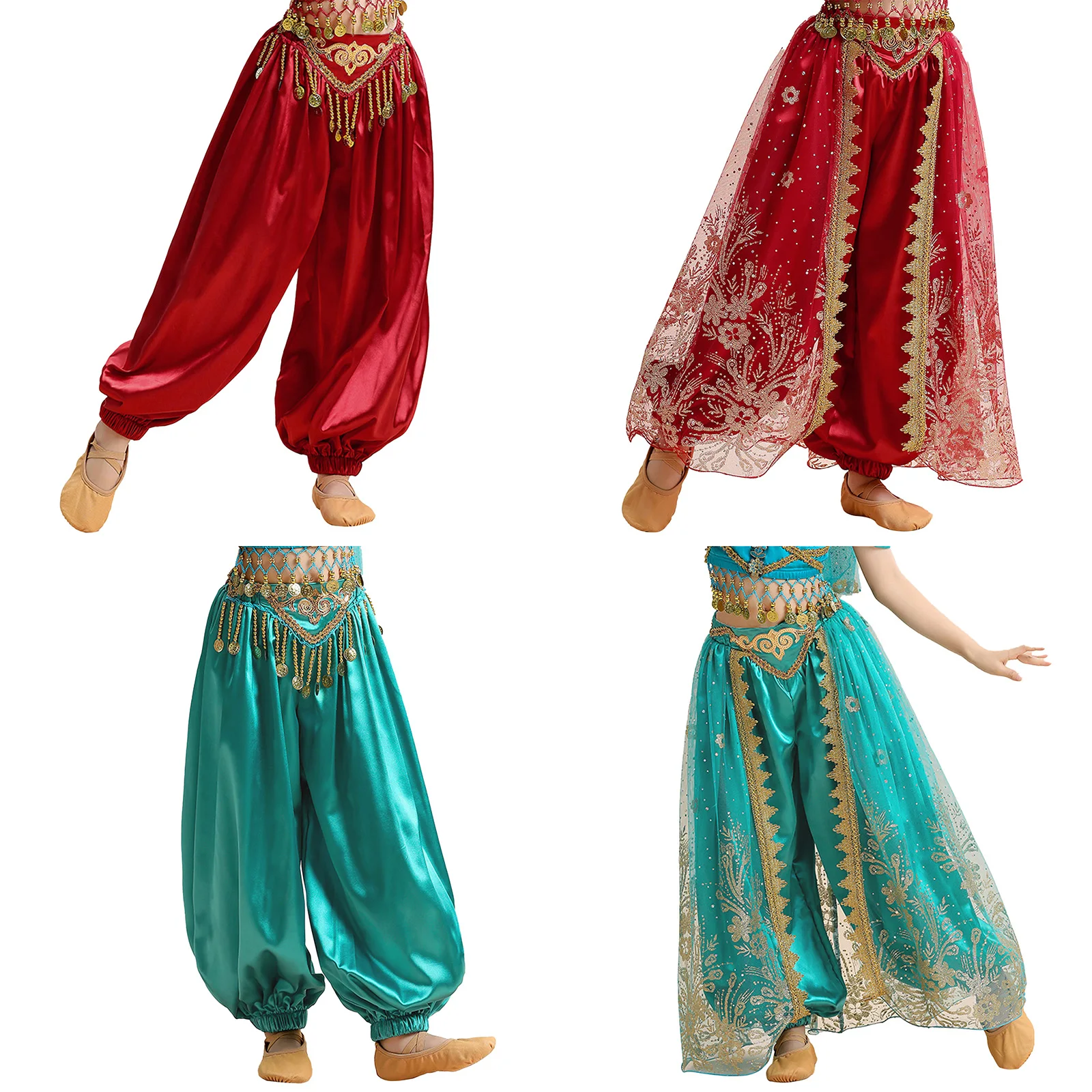 Bambini ragazze Costume di danza del ventre principessa araba elastico in vita pantaloni in raso Bloomers carnevale Halloween Cosplay Party Dress Up