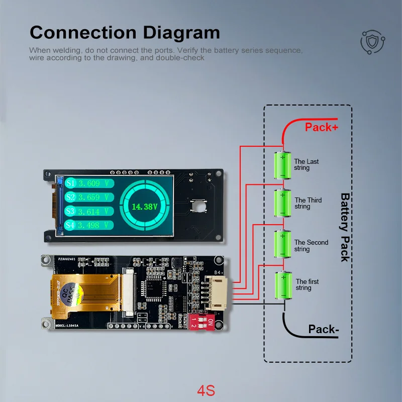 عرض اكتساب جهد البطارية 4S 6S 8S من جهد سلسلة واحدة، الجهد الإجمالي لبطارية Li-ion/LiFePO4/LTO