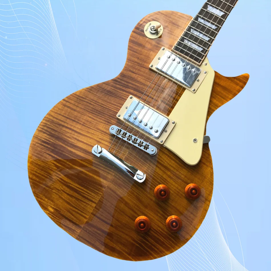 LP 1959 R9 Electric Guitar, One Piece Of Neck And Body, Frets Binding, Tune-o-Matic Bridge, Amber Color Maple Top