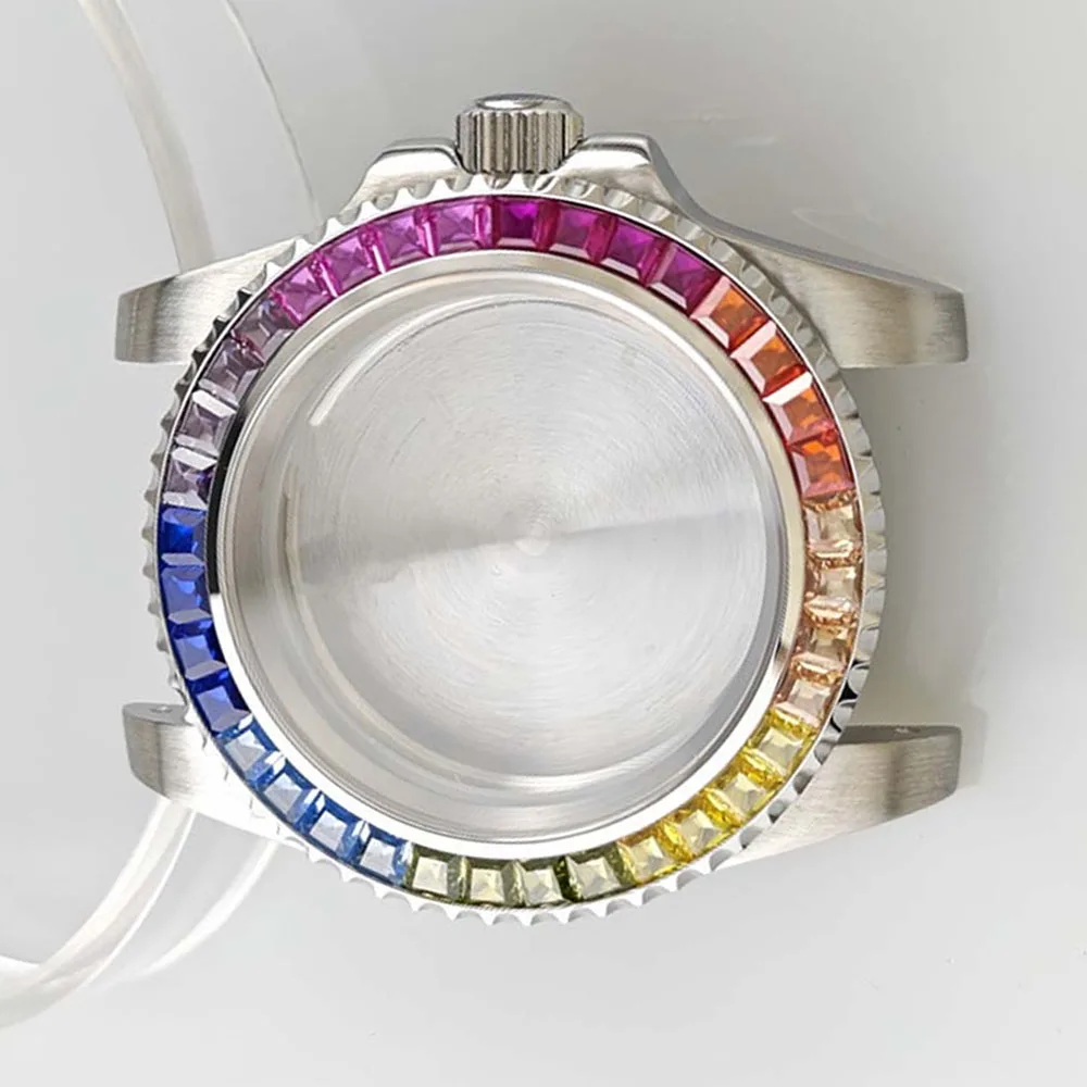 NH35 Case 40.4mm, Colored Crystal Bezle Flat Glass Steel Watch Case for NH34 NH35 NH36 Movement Watch Shell Fit 29- 28.5mm Dial