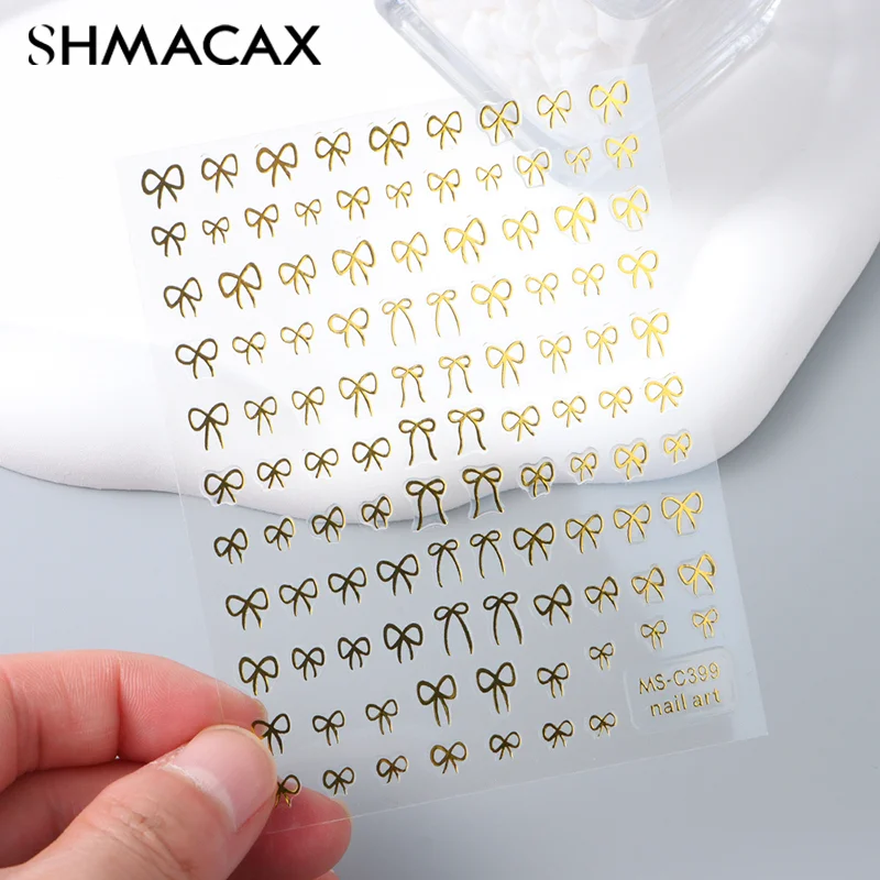 Shining White Ribbon Bow Nail Stickers 3d Nail Art Design Decoration Decals Ribbon Bow Diy Manicure Stickers