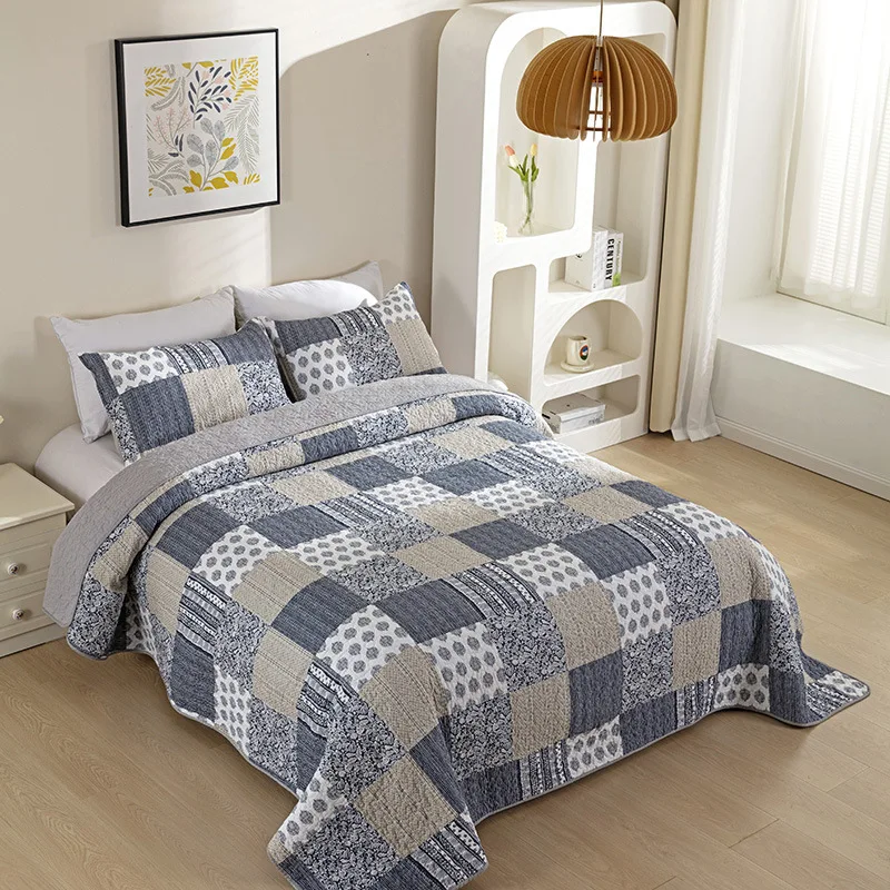 

Double sided pure cotton bed cover pillowcase, double thick checkered quilting, summer cooling, air conditioning, bedding