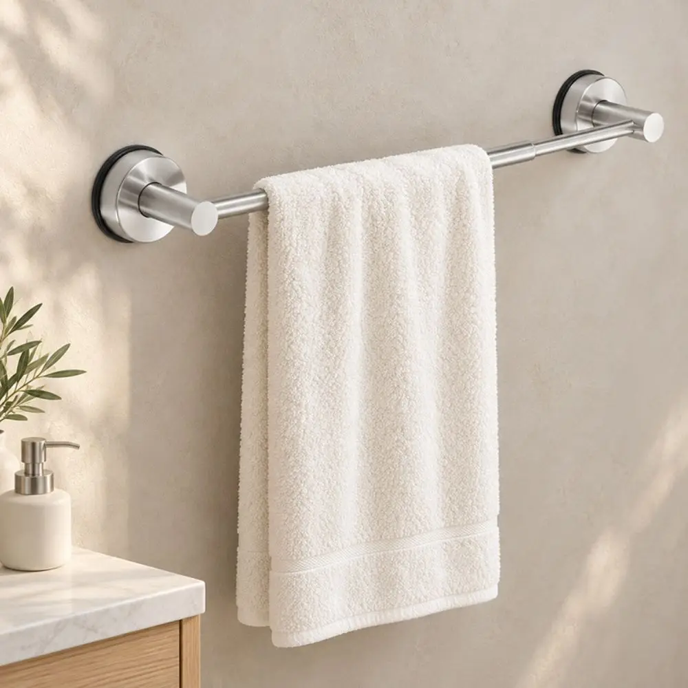 Stainless Steel Towel Bar Adjustable Wall Mount Towel Holder Rust Resistant Corrosion Resistant Suction Cup Towel Bar Shower