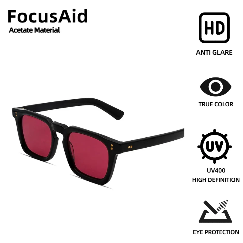 

FocusAid Classic Rivet Design Retro Acetate Sunglasses Women Men Fashion Square Designer Sunglasses UV400 Nylon Lens Anti-Glare