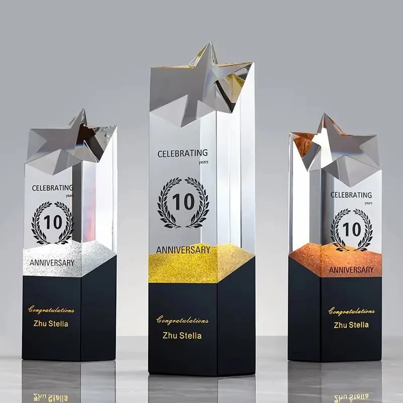 

Custom Pentagram Crystal Trophy Annual Meeting Souvenir Free Custom Engraving Glass Awards Cup Gift Glass Champion Sales Award