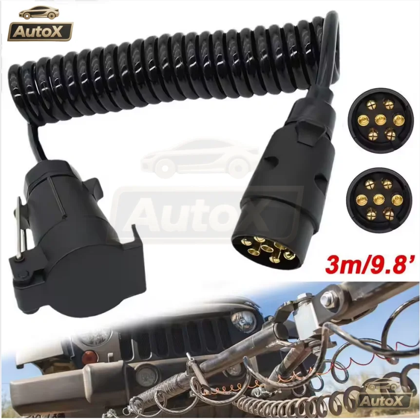 Kabel Ekstensi Soket Steker Sirkuit Auto X 2M 7 Pin untuk Lampu Trailer Truk, Kabel Papan Lampu, Kabel Steker Jantan ke Betina