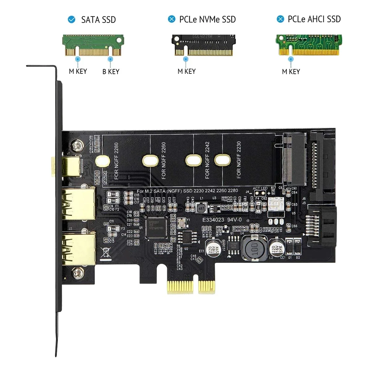 PCI ไปยัง USB 3.0 PCI Express Card Incl.1 USB C และ USB 2พอร์ต M.2 NVMe ไปยัง PCIe 3.0อะแดปเตอร์การ์ดพร้อมขายึด
