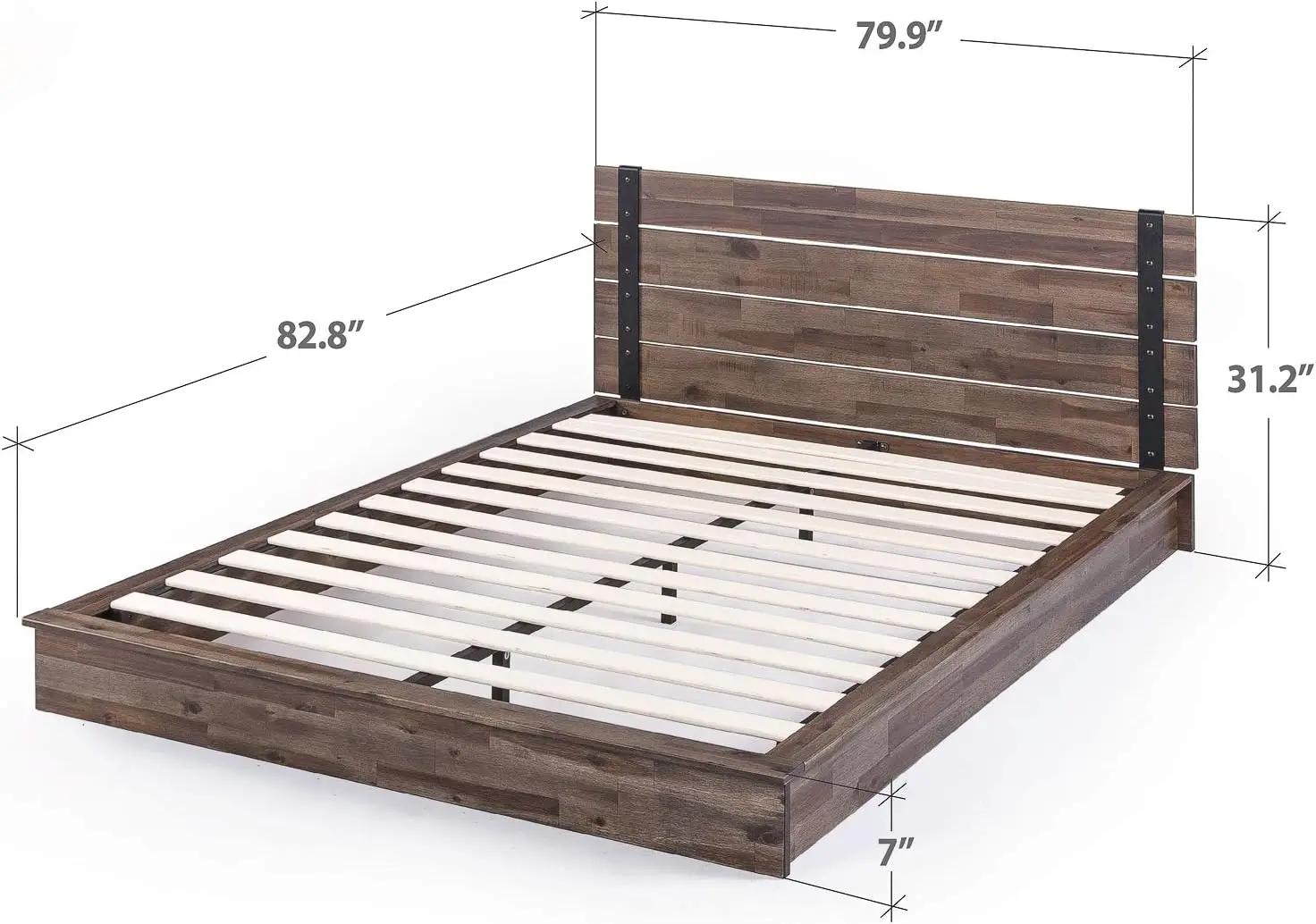 Brock Metal e Madeira Plataforma Cama Frame, Sólida Acácia Madeira Colchão Fundação, Fácil Montagem, Nenhuma Caixa de Mola Necessária