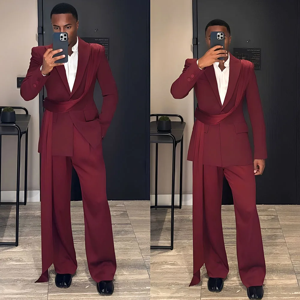

Burgundy New Men's Suit 2-piece Wedding Groom Tuxedo Fashion Blazer Pants High-end Party XS-5XL Custom Outfit