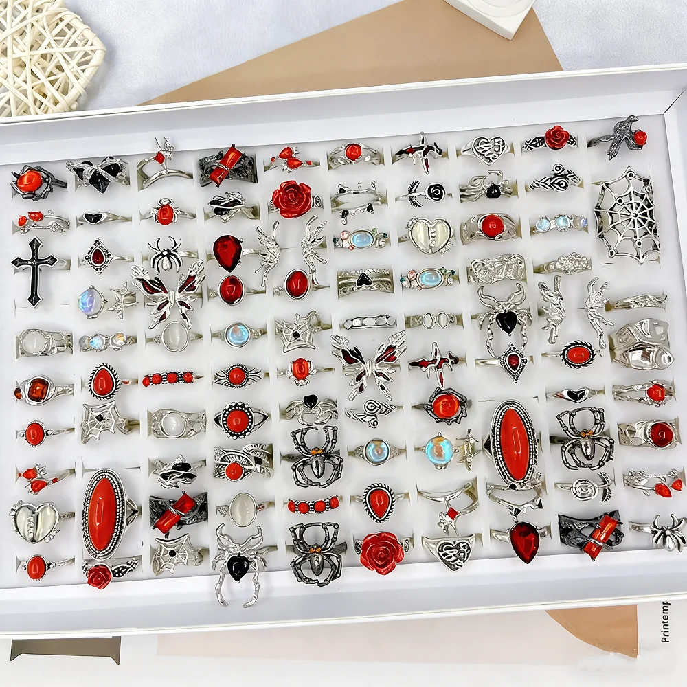 8/10/15/24/32/40Pieces Vintage Punk Butterfly Spider Rings Set For Women Mix Style Fashion Exaggerat Jewelry Daily Party Gifts