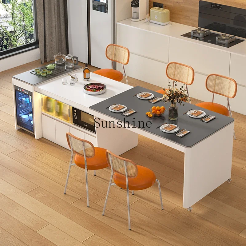 Telescopic rock slab island Taiwan meal tea table integrated dual-purpose multi-functional mobile combination