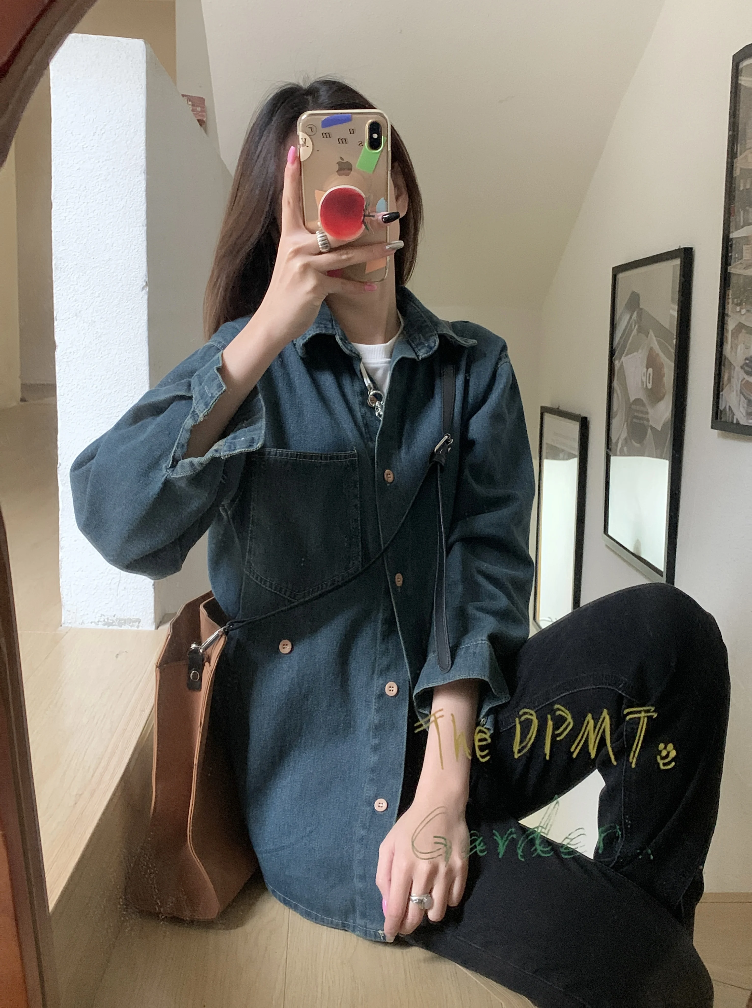 Simple Fashion Korean  Button Vintage  Blue Denim Women Casual Long Sleeve Shirt Tops Z146