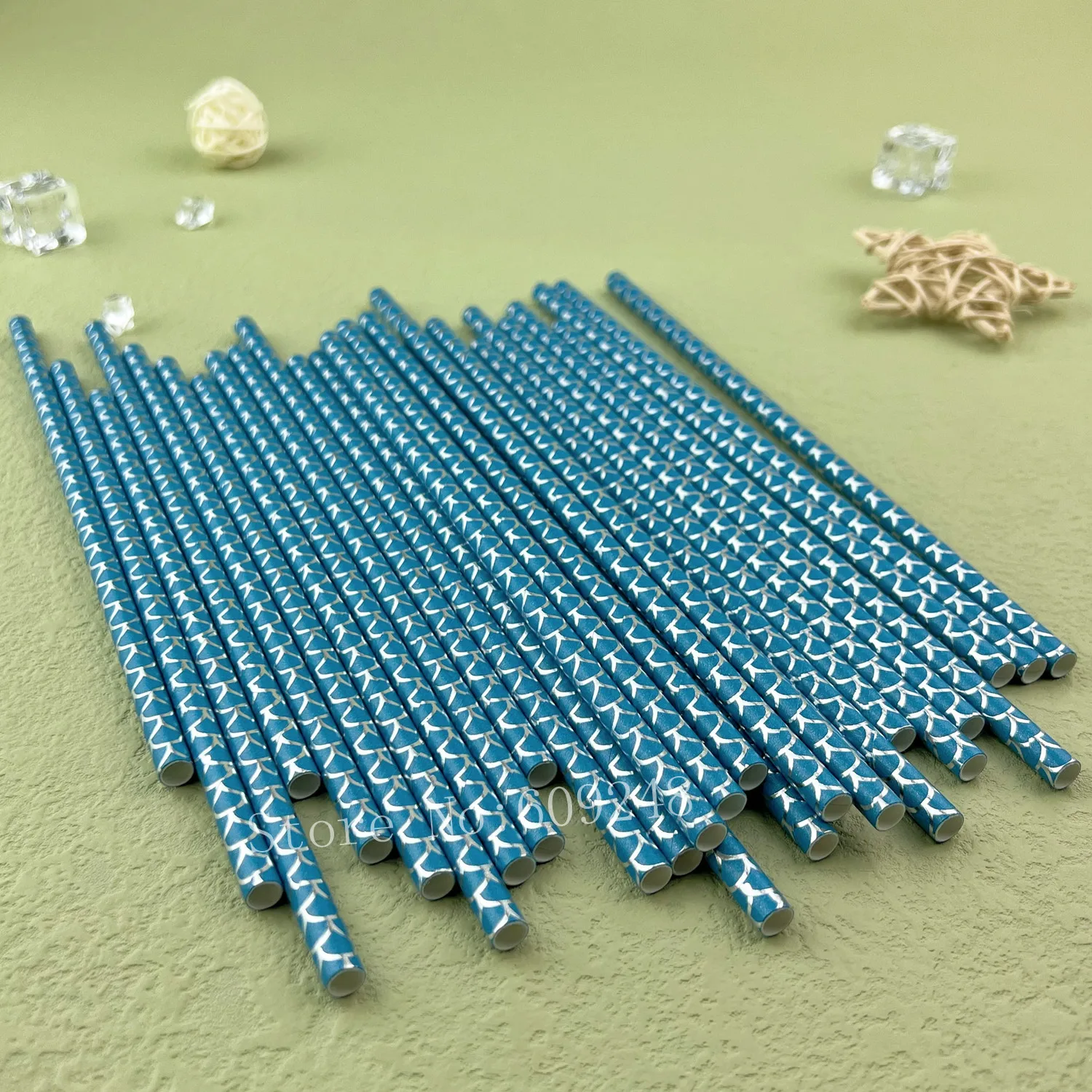 100 Pcs Silver Foil Mermaid Fish Tail Scale Blue Paper Straws,Kids Metallic Sea Baby Shower Birthday Bachelorette Party Drinking