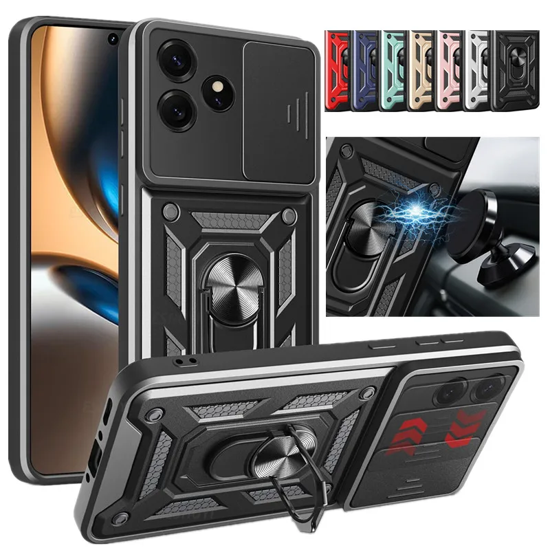 Бронированный чехол для телефона Realme GT 7 GT 7T GT7 5G, защитный чехол для объектива с кольцом, магнитная подставка, держатель, чехол Fundas Capa