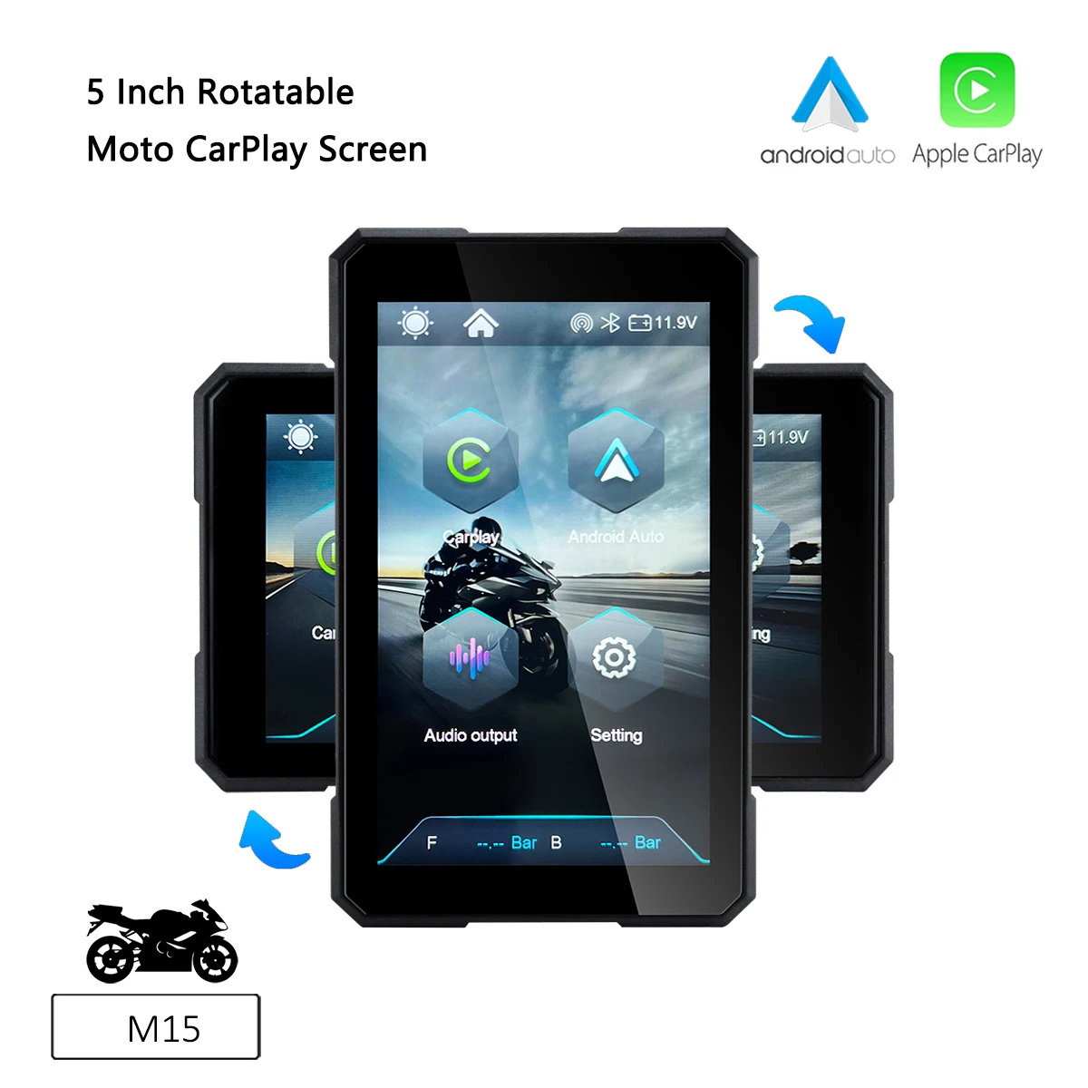 

Maxca 5 inch Rotatable Motorcycle Screen with Apple Carplay Android Auto IPX7 Waterproof Motorcycle Navigator, TPMS Optional