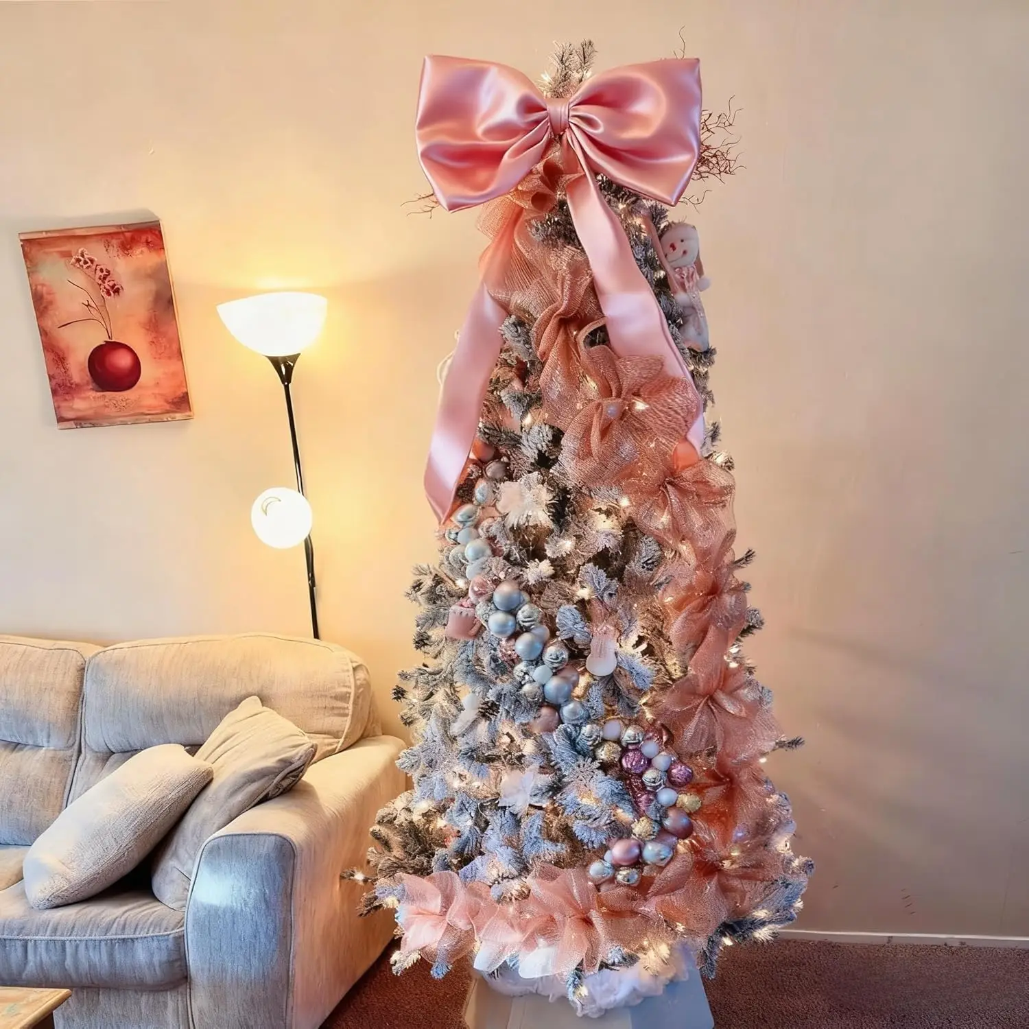 Große rosa 40x24 Zoll Satinband-Schleife für Geburtstags-Coquette-Raumdekoration, riesige pastellrosa Wanddekoration zum Aufhängen für Ballerina-Mädchen – Detail 6